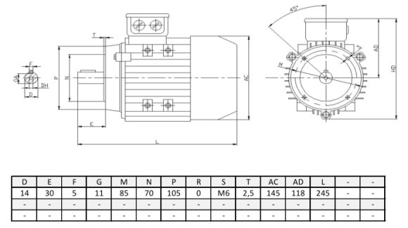 Silnik elektryczny trójfazowy  0,55kW 2740 obr/min  B14 71B-2 