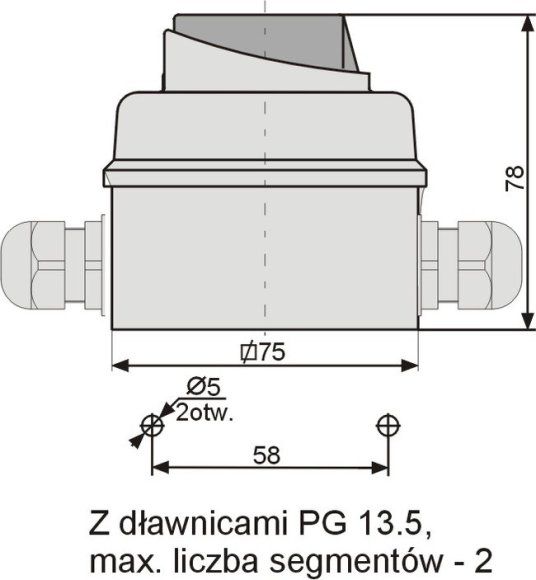 Łącznik krzywkowy 0-1 1P 12A Łuk E12-53 w obudowie Elektromet