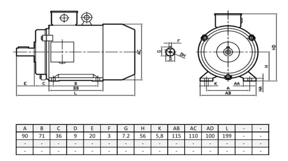 Silnik elektryczny trójfazowy  0,09kW 1325 obr/min  B3 56B-2