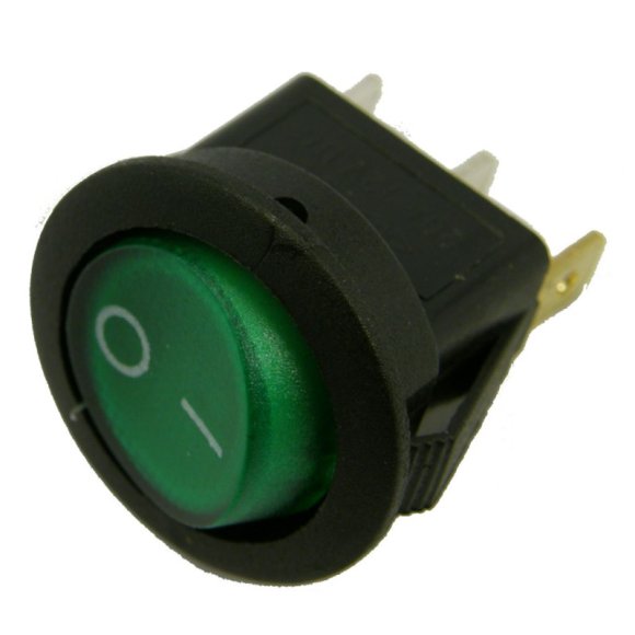 Przełącznik klawiszowy okrągły podświetlany 3pin-2poz 6,5A/250V zielony