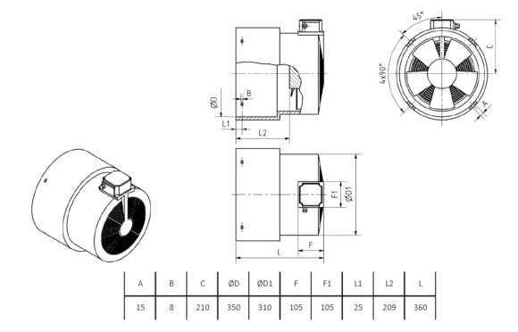 OBCE CHŁODZENIE SILNIKA ELEKTRYCZNEGO FBC180 1450 obr/min; 230V/D; 400 V/DY; 50/60 Hz MOLL-MOTOR