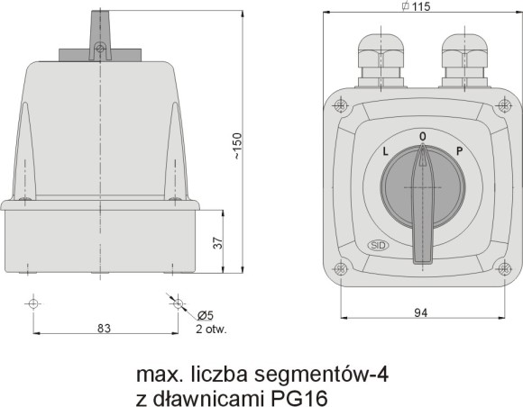 Łącznik krzywkowy Łuk 25-43 25A 3P (L-0-P) w obudowie IP44 952542 Elektromet