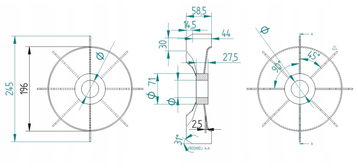 Przewietrznik silnika elektrycznego 55/245mm h=65mm