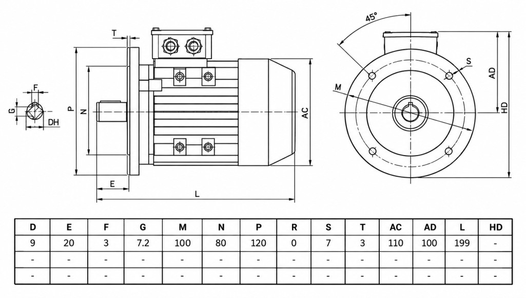 Silnik elektryczny trójfazowy 0,09kW 1325 obr/min B5 Y3-56B4 MOLL-MOTOR WYMIARY