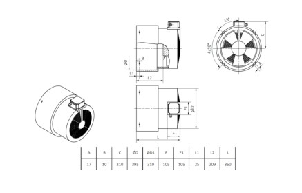 Obrazek 2 dla: OBCE CHŁODZENIE SILNIKA ELEKTRYCZNEGO FBC200 Ø395mm h=360mm 1450 obr/min; 230V/D; 400 V/DY; 50/60 Hz MOLLMOTOR